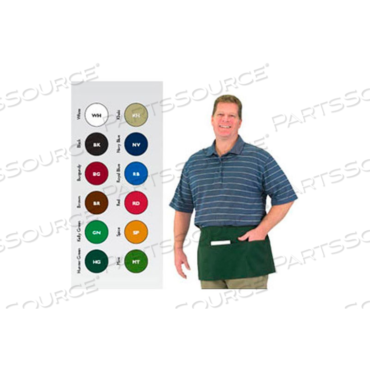 FRONT OF THE HOUSE WAIST APRON, 12" X 24", BLENDED TWILL FABRIC, 3 COMPARTMENT POCKET, KELLY GREEN by John Ritzenhaler Co