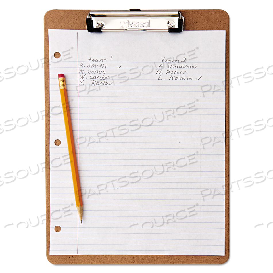 HARDBOARD CLIPBOARD WITH LOW-PROFILE CLIP, 0.5" CLIP CAPACITY, HOLDS 8.5 X 11 SHEETS, BROWN by Universal