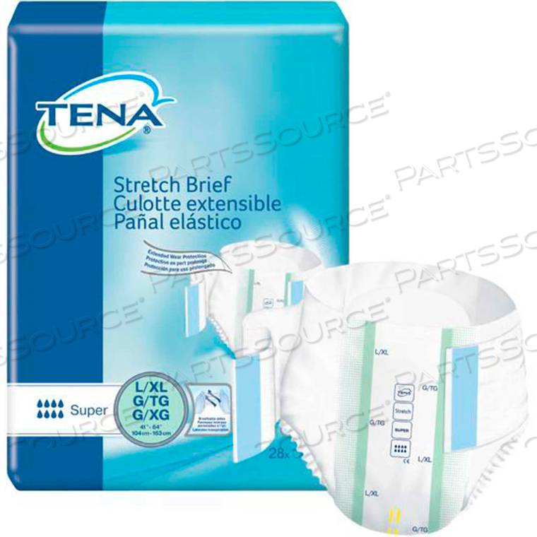 TENA STRETCH SUPER BRIEFS, SIZE L/XL, 41"-64" WAIST SIZE, GREEN, 56/CASE 