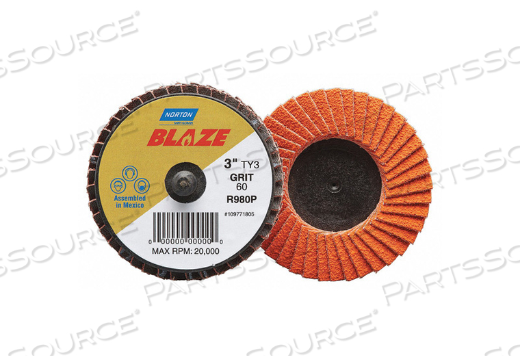 J5074 FLAP DISC MD GRIT 80 TY 3 3IN BLAZE by Norton | Saint-Gobain Abrasives J5074 FLAP DISC MD GRIT 80 TY 3 3IN BLAZE by Norton | Saint-Gobain Abrasives