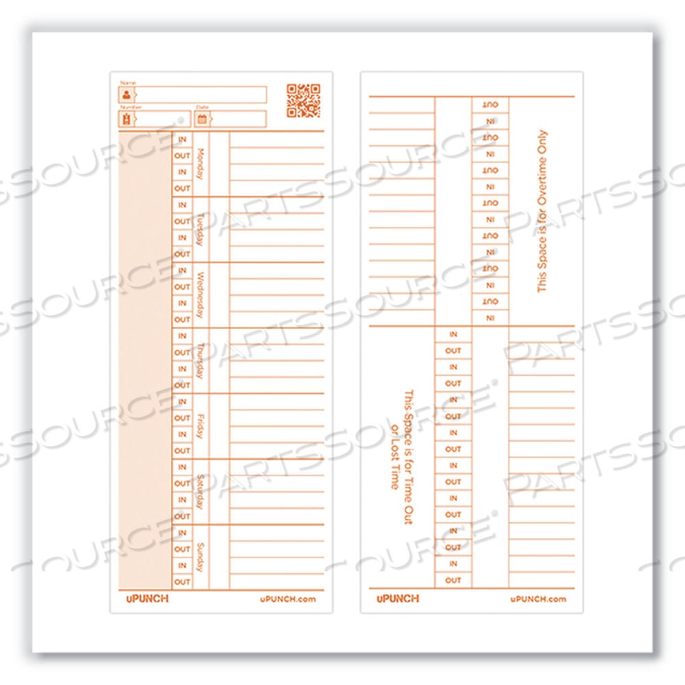 TIME CARD FOR PK1100 TIME CLOCK, TWO SIDES, 3.38 X 8.25 by uPunch