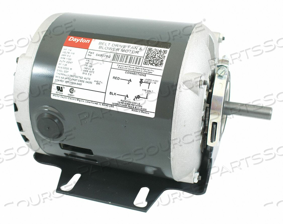 BELT DRIVE MOTOR, SINGLE PHASE, MOTOR DESIGN SPLIT-PHASE, 1/4 HP, NAMEPLATE RPM 1,725, NO. OF SPEEDS 1, VOLTAGE 115V AC, 5.3 A FULL LOAD AMP by DAYTON ELECTRIC MANUFACTURING CO