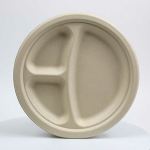 ECO-FRIENDLY 3 COMPARTMENT ROUND PLATES, 9", WHEAT STALK FIBER, 500 PCS. by Total Papers