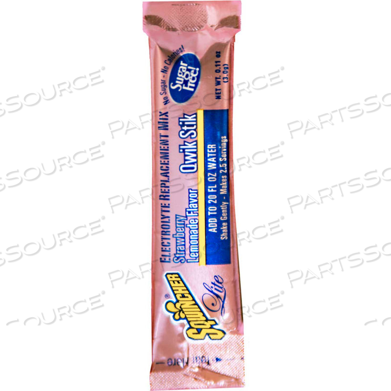 ZERO QWIK STIK SUGAR FREE, STRAWBERRY LEMONADE, 0.11 OZ. PACKS, 500/CARTON by Sqwincher ZERO QWIK STIK SUGAR FREE, STRAWBERRY LEMONADE, 0.11 OZ. PACKS, 500/CARTON by Sqwincher