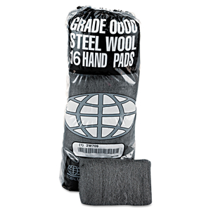 INDUSTRIAL-QUALITY STEEL WOOL HAND PADS, #0000 SUPER FINE, STEEL GRAY, 16 PADS/SLEEVE, 12 SLEEVES/CARTON by GMT