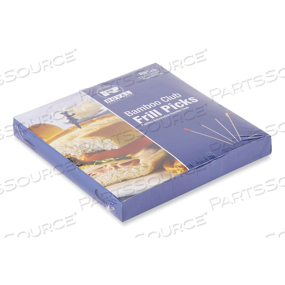 CELLOPHANE-FRILL WOOD PICKS, BAMBOO, 4" ASSORTED by Royal Paper