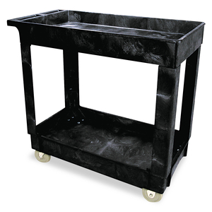 SERVICE/UTILITY CARTS, PLASTIC, 2 SHELVES, 500 LB CAPACITY, 34.13" X 17.38" X 32.38", BLACK by Rubbermaid Medical Division