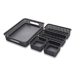 PLASTIC WEAVE BIN, DESK ORGANIZATION SET, 13.8" X 10.1" X 4.68", BLACK, 5/PACK by Advantus