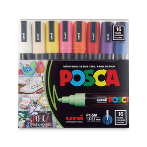 PERMANENT SPECIALTY MARKER, MEDIUM BULLET TIP, ASSORTED COLORS, 16/PACK by POSCA