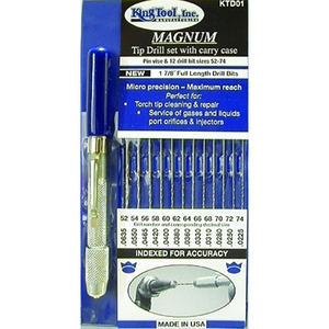 MAGNUM TIP DRILL SET, SIZE 52 TO 74, INCLUDES 12 EVEN NUMBER DRILLS/INDEXED CARRY CASE/PIN VISE WITH POCKET CLIP by King Tool