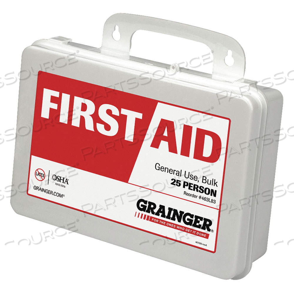 FIRST AID KIT AND HOUSING, INDUSTRIAL, 25 PEOPLE SERVED, 99 COMPONENTS, PLASTIC by Approved Vendor FIRST AID KIT AND HOUSING, INDUSTRIAL, 25 PEOPLE SERVED, 99 COMPONENTS, PLASTIC by Approved Vendor