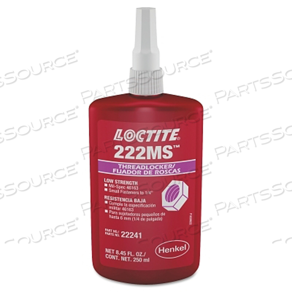 222MS THREADLOCKER, LOW STRENGTH/SMALL SCREW, 250 ML, 1/4 IN DIA OR SMALLER, PURPLE by Loctite Brand 222MS THREADLOCKER, LOW STRENGTH/SMALL SCREW, 250 ML, 1/4 IN DIA OR SMALLER, PURPLE by Loctite Brand