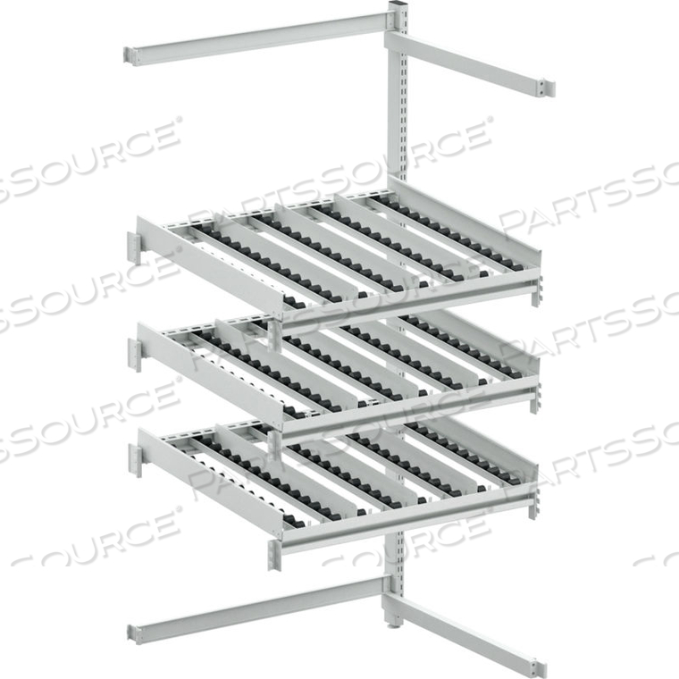 FIFO FLOW RACK M36, SIDE-REAR EXTENS. ESD, 36-27/37"W X 28-47/50"D X 73-3/13"H,3 LEVELS-GRAY by Treston