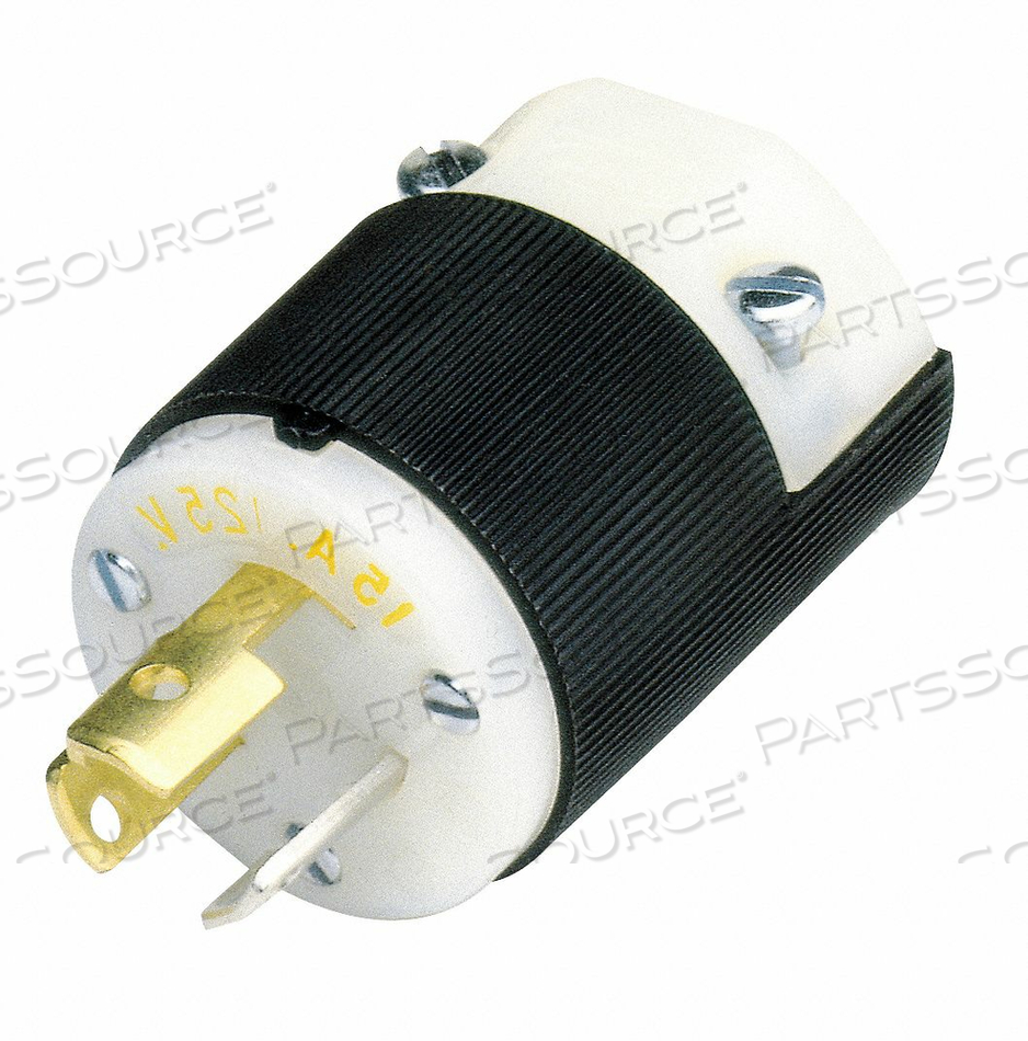 LOCKING PLUG, 15A, 250V, 2P 3W NYLON BLACK/WHITE by Hubbell Incorporated, Wiring Device-Kellums LOCKING PLUG, 15A, 250V, 2P 3W NYLON BLACK/WHITE by Hubbell Incorporated, Wiring Device-Kellums