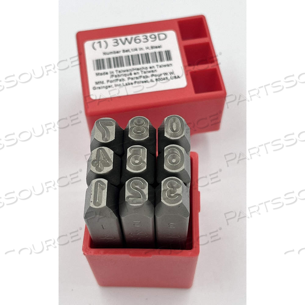 NUMBER SET, 0 THRU 9 (6 DOUBLES AS 9), 1/4 IN CHARACTER HT, 3 IN SHANK LG, STEEL by Approved Vendor NUMBER SET, 0 THRU 9 (6 DOUBLES AS 9), 1/4 IN CHARACTER HT, 3 IN SHANK LG, STEEL by Approved Vendor