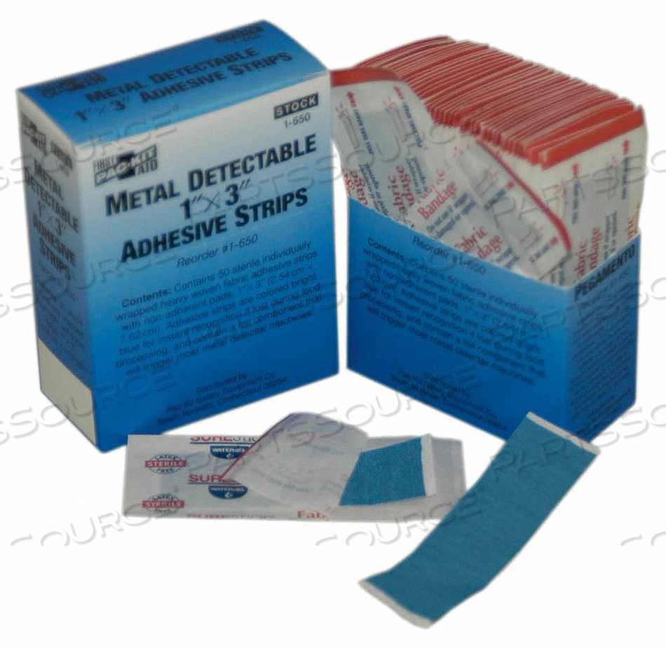 METAL DETECTABLE BANDAGE 1X3 IN. PK50 by First Aid Only