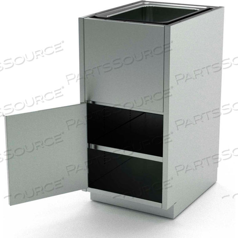 STAINLESS STEEL BASE CABINET, 1 HINGED DOOR, 1 SHELF, 1 SINK BOWL, 18"W X 21"D X 36"H by Aero Manufacturing Co.