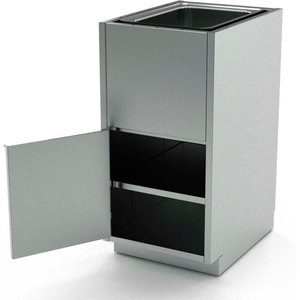 STAINLESS STEEL BASE CABINET, 1 HINGED DOOR, 1 SHELF, 1 SINK BOWL, 18"W X 21"D X 36"H by Aero Manufacturing Co.