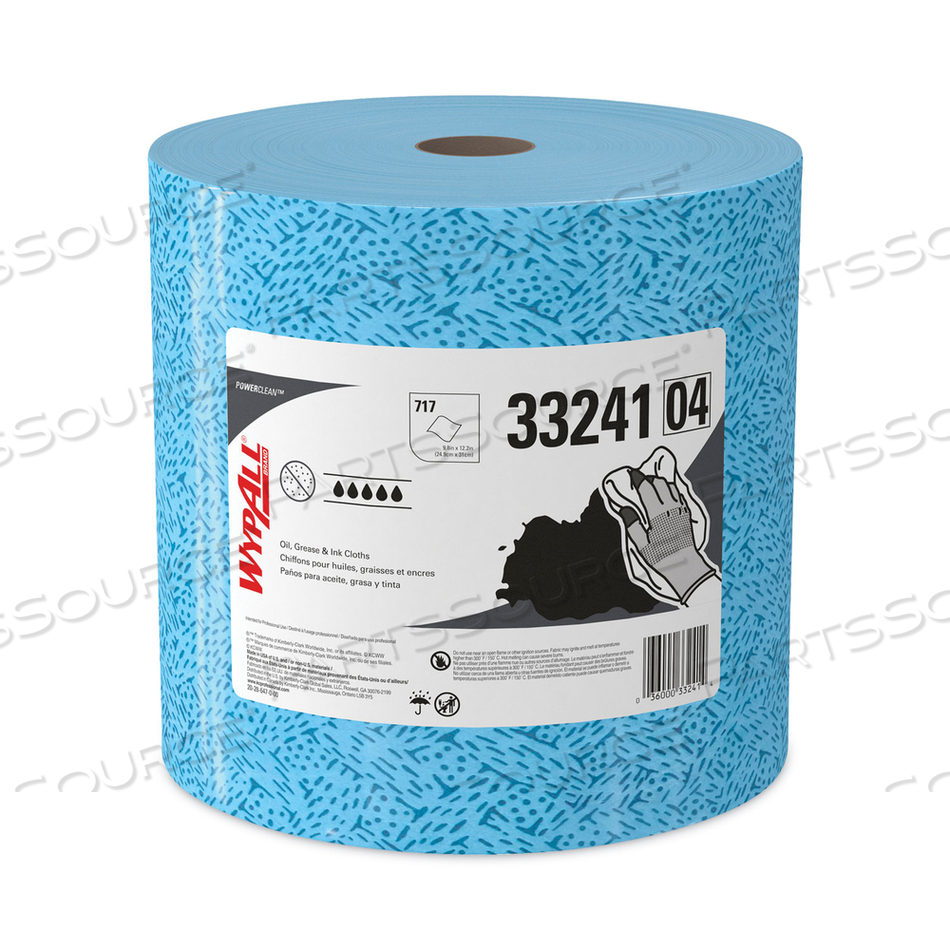 OIL, GREASE AND INK CLOTHS, JUMBO ROLL, 9.8 X 12.2, BLUE, 717/ROLL by WypAll OIL, GREASE AND INK CLOTHS, JUMBO ROLL, 9.8 X 12.2, BLUE, 717/ROLL by WypAll