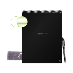 FLIP SMART NOTEPAD, BLACK COVER, LINED/DOT GRID RULE, 8.5 X 11, WHITE, 16 SHEETS by Rocketbook