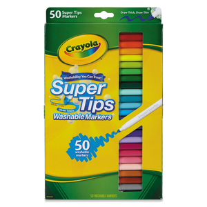 WASHABLE SUPER TIPS MARKERS, FINE/BROAD BULLET TIPS, ASSORTED COLORS, 50/SET by Crayola