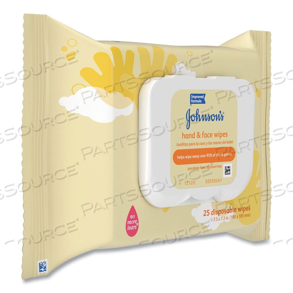 HAND AND BODY WIPES, TRAVEL PACK, 1-PLY, NONWOVEN FIBER, 7.3 X 7.5, UNSCENTED, WHITE, 25 WIPES/PACK 