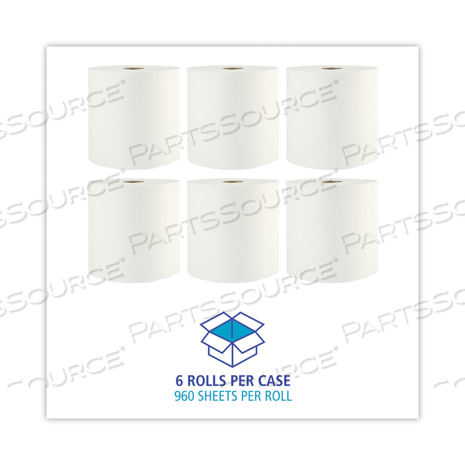 BOARDWALK XTRA ROLL TOWELS, 1-PLY, 8" X 800 FT, WHITE, 6 ROLLS/CARTON 