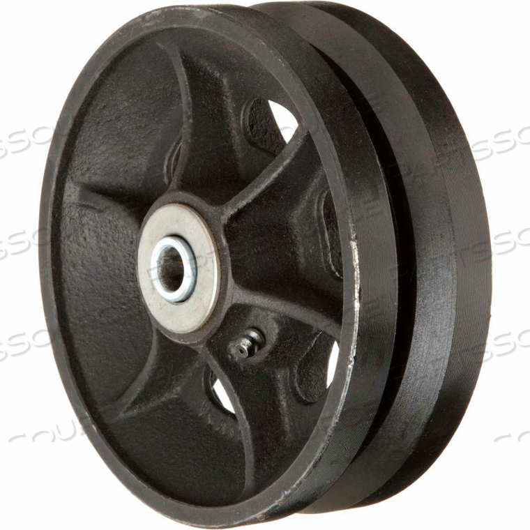 5" X 2" V-GROOVE IRON WHEEL WITH ROLLER BEARING - - 1/2" AXLE - 800 LB. CAP. by RWM 5" X 2" V-GROOVE IRON WHEEL WITH ROLLER BEARING - - 1/2" AXLE - 800 LB. CAP. by RWM