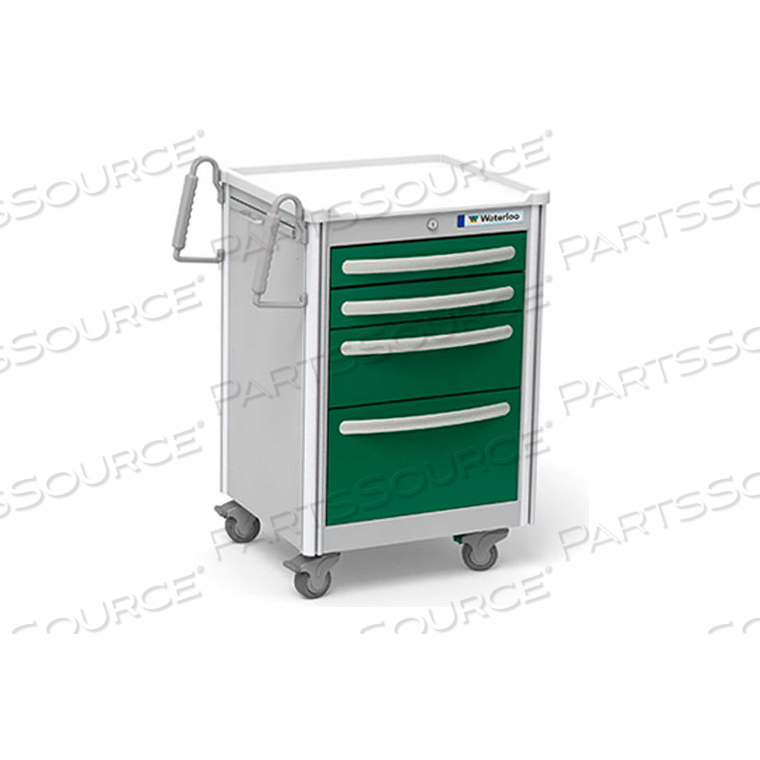 4-DRAWER ALUMINUM JUNIOR SHORT MEDICAL BEDSIDE CART, KEY LOCK, FAIRWAY GREEN by Waterloo Healthcare 4-DRAWER ALUMINUM JUNIOR SHORT MEDICAL BEDSIDE CART, KEY LOCK, FAIRWAY GREEN by Waterloo Healthcare