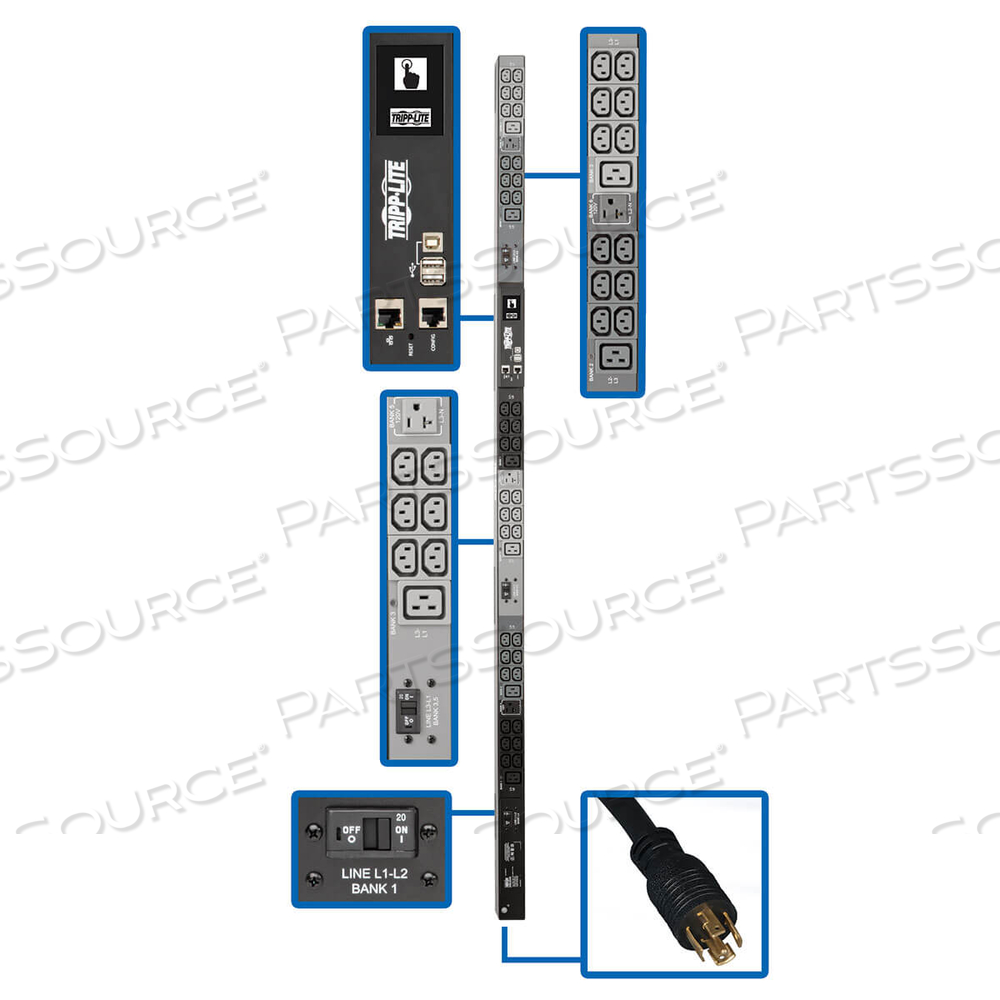 3-PHASE PDU MONITORED 8.6KW 208/120V 36 C13; 6 C19; 3 5-15/20R 