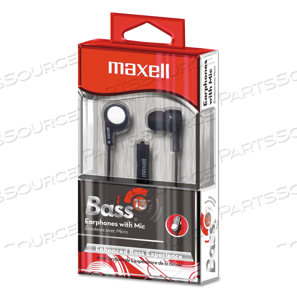 B-13 BASS EARBUDS WITH MICROPHONE, 52" CORD, BLACK by Maxell