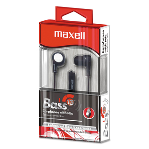 B-13 BASS EARBUDS WITH MICROPHONE, 52" CORD, BLACK by Maxell