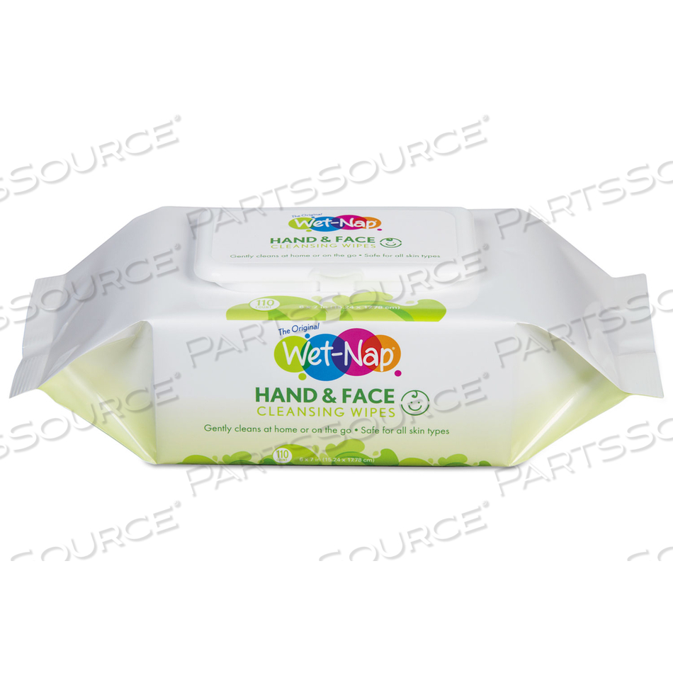 HANDS AND FACE CLEANSING WIPES, 7 X 6, WHITE, FRAGRANCE-FREE, 110/PACK, 6 PACKS/CARTON 