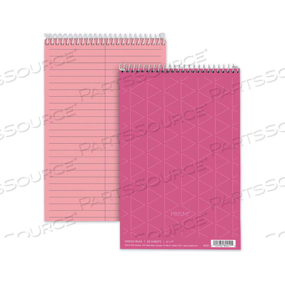 PRISM STENO PADS, GREGG RULE, PINK COVER, 80 PINK 6 X 9 SHEETS by Tops