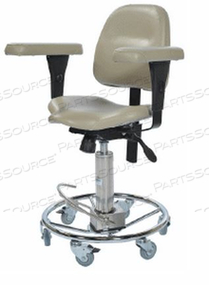STOOL, SURGEON'S, HYDRAULIC, FOOT OPERATED, WITH CONTOURED SEAT AND BACKREST, AND ADJUSTABLE ARM RESTS, BLACK by Pedigo Products, Inc.