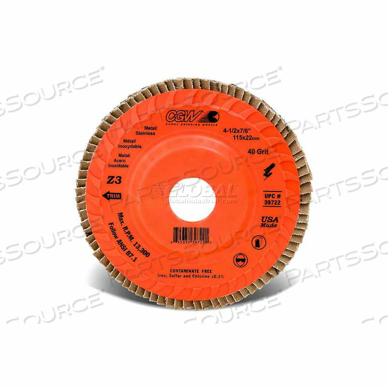 ABRASIVE FLAP DISC 5" X 7/8" 40 GRIT ZIRCONIA 