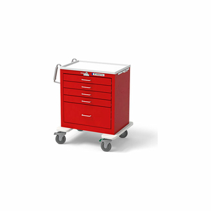 5-DRAWER STEEL SHORT EMERGENCY CART, LEVER LOCK, RED by Waterloo Healthcare 5-DRAWER STEEL SHORT EMERGENCY CART, LEVER LOCK, RED by Waterloo Healthcare
