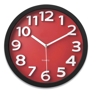 WALL CLOCK WITH RAISED NUMERALS AND SILENT SWEEP DIAL, 13" OVERALL DIAMETER, BLACK CASE, RED FACE, 1 AA (SOLD SEPARATELY) by Victory Light