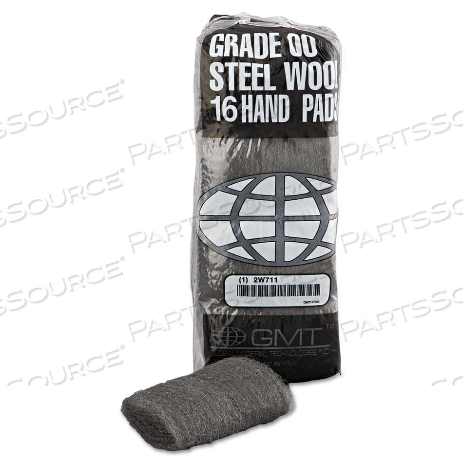 INDUSTRIAL-QUALITY STEEL WOOL HAND PADS, #00 VERY FINE, STEEL GRAY, 16 PADS/SLEEVE by GMT
