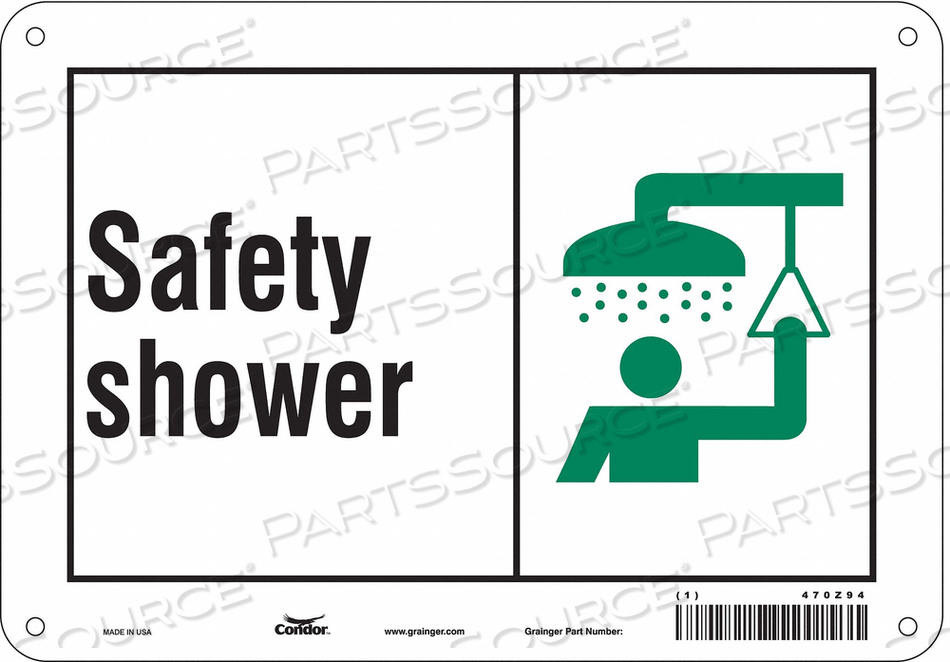 SAFETY SIGN, VERTICAL RECTANGLE, NUMBER OF PRINTED SIDES 1, ENGLISH, SIGN FORMAT OTHER FORMAT, SIGN LEGEND SAFETY SHOWER, SIGN LEGEND BACKGR by Condor SAFETY SIGN, VERTICAL RECTANGLE, NUMBER OF PRINTED SIDES 1, ENGLISH, SIGN FORMAT OTHER FORMAT, SIGN LEGEND SAFETY SHOWER, SIGN LEGEND BACKGR by Condor