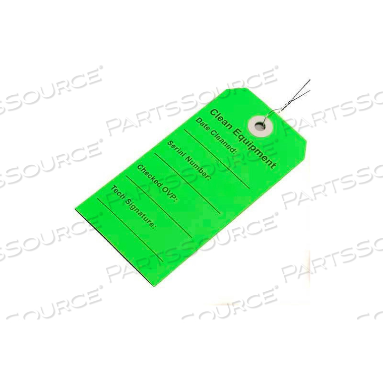 CLEAN EQUIPMENT TAG, GREEN, 2-5/16" X 4-3/4", PKG QTY 500 by Elkay Plastics