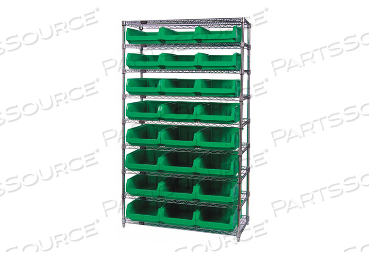 BIN SHELVING 74 OVERALL H 24 BINS GREEN by Quantum Storage Systems BIN SHELVING 74 OVERALL H 24 BINS GREEN by Quantum Storage Systems