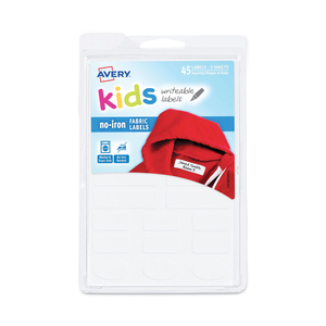 AVERY KIDS NO-IRON FABRIC LABELS, 6 X 4, WHITE, 15 LABELS/SHEET, 3 SHEETS/PACK by Avery