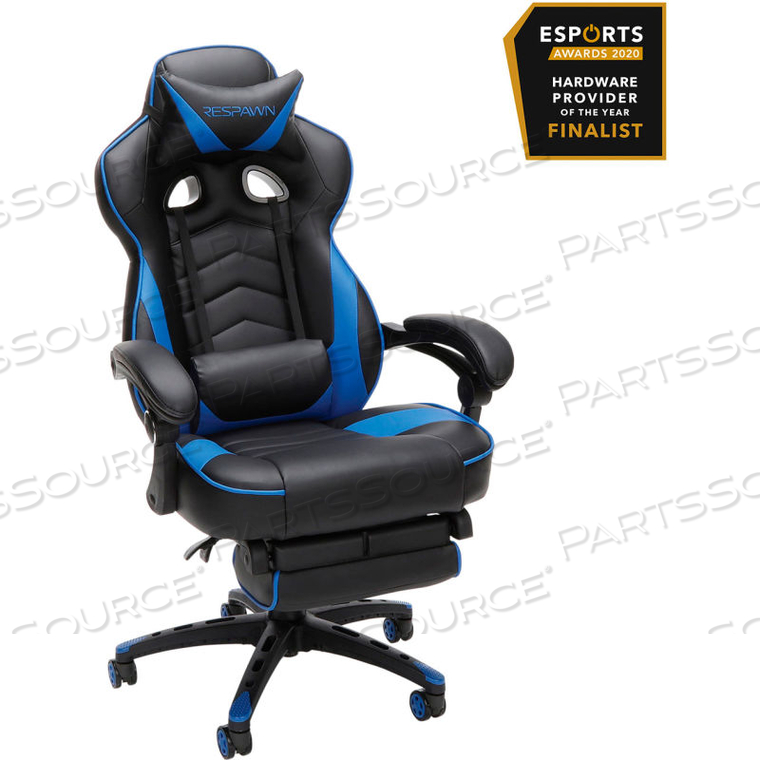 RESPAWN 110 RACING STYLE GAMING CHAIR, RECLINING ERGONOMIC LEATHER CHAIR WITH FOOTREST, IN BLUE 