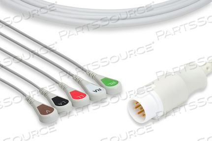 ECG CABLE, GRAY, 2.6 MM LEADWIRE DIA, 8-PIN SNAP ROUND CONNECTOR, THERMOPLASTIC POLYURETHANE JACKET, 11 FT, ADULT/PEDIATRIC, 3 LEAD 