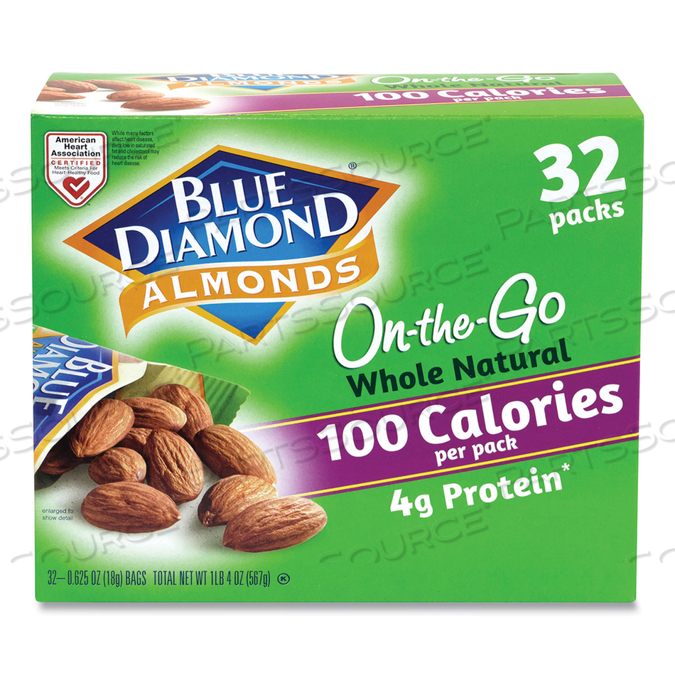 WHOLE NATURAL ALMONDS ON-THE-GO, 0.63 OZ POUCH, 32 POUCHES/CARTON 