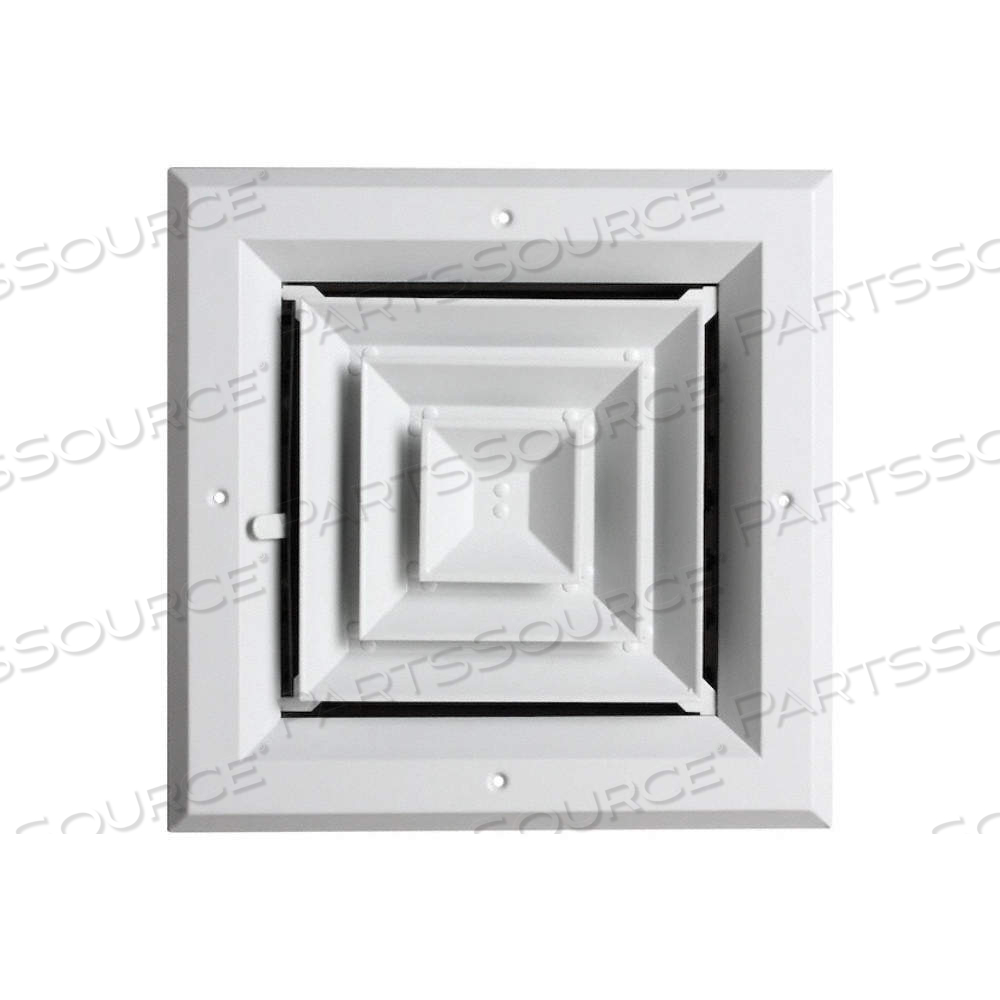DIFFUSER, CEILING/WALL, 11 IN H, 11 IN W, SURFACE MOUNT, 8 IN DUCT, ALUMINUM, 4-WAY LOUVERED, WHITE by Approved Vendor