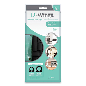 D-WINGS NAIL-FREE CORD CLIPS, 12 SMALL 0.38", SIX LARGE 0.5", BLACK, 18/PACK by UT Wire