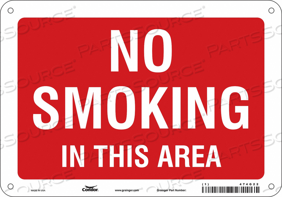 SAFETY SIGN, VERTICAL RECTANGLE, NUMBER OF PRINTED SIDES 1, ENGLISH, SIGN FORMAT OTHER FORMAT, SIGN LEGEND NO SMOKING IN THIS AREA, SIGN LEG by Condor SAFETY SIGN, VERTICAL RECTANGLE, NUMBER OF PRINTED SIDES 1, ENGLISH, SIGN FORMAT OTHER FORMAT, SIGN LEGEND NO SMOKING IN THIS AREA, SIGN LEG by Condor