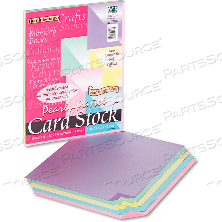 REMINISCENCE CARD STOCK, 65 LB COVER WEIGHT, 8.5 X 11, ASSORTED PASTEL PEARL COLORS, 50/PACK by Pacon